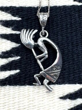 Southwestern Native Style Sterling Silver Large Kokopelli Pendant Necklace